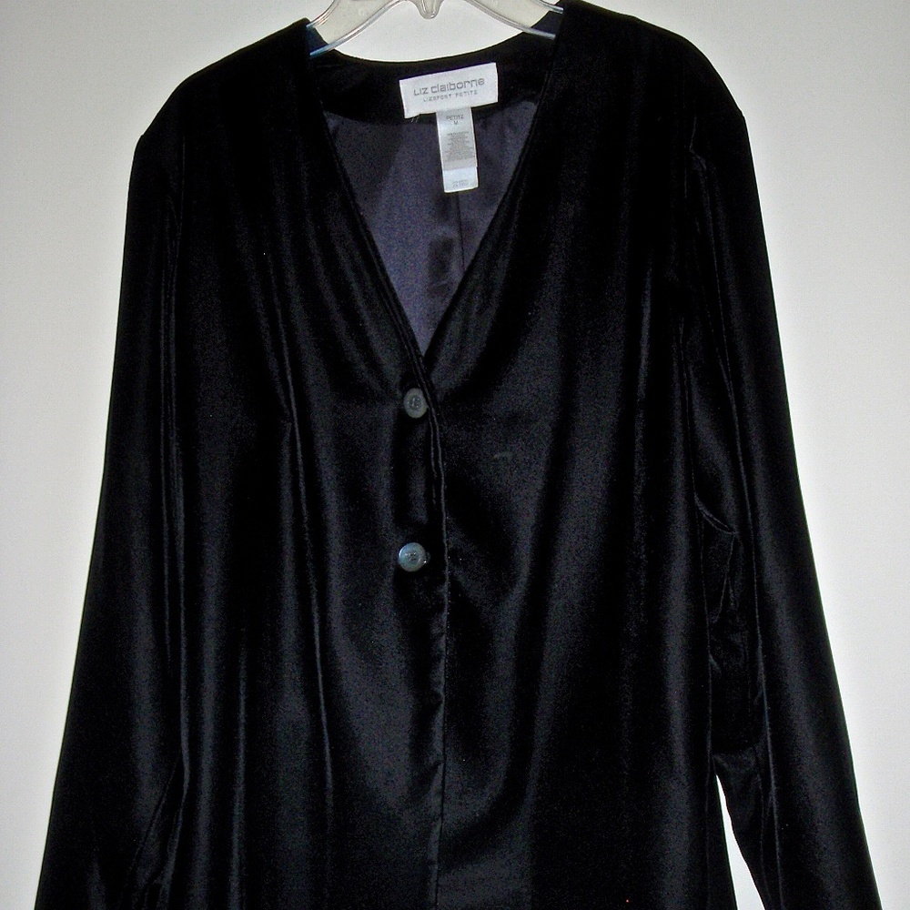 Liz Claiborne Lizsport Petite women's black velvet v-neck lined jacket size M - Picture 3 of 6